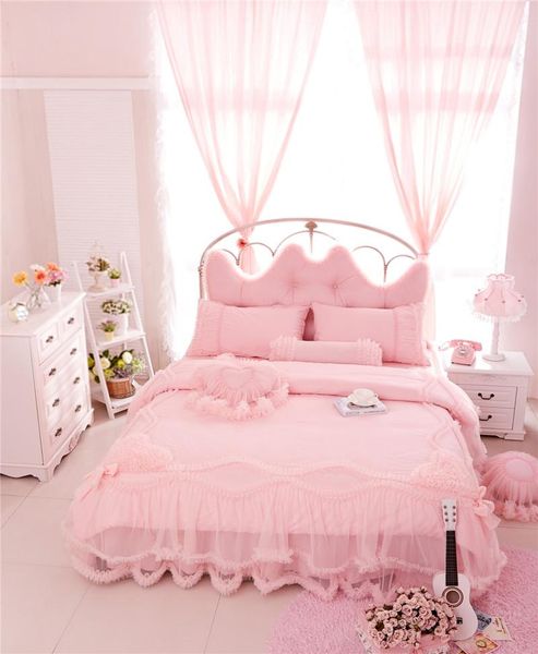 

bedding sets 5 colors cotton stain+lace princess luxury set king  twin size girls women bed skirt duvet cover pillow shams