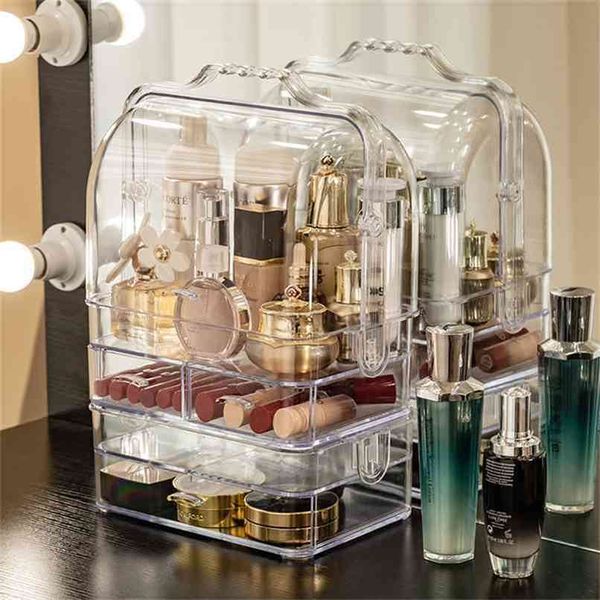 Acrílico Maquiagem Organizador Clear Jóias Cosméticas Caixa De Armazenamento Dupla Capa Open Women Drawer Desktop Make Up Case 210922