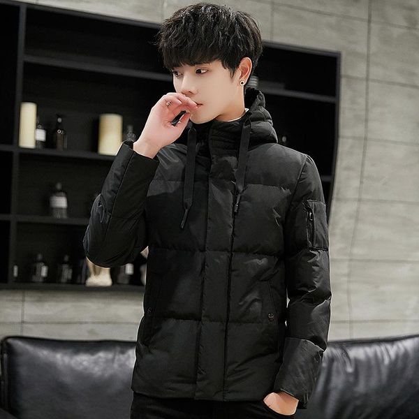 

men's down & parkas winter men's fashion hooded cotton slim thick large size jacket youth korean, Black