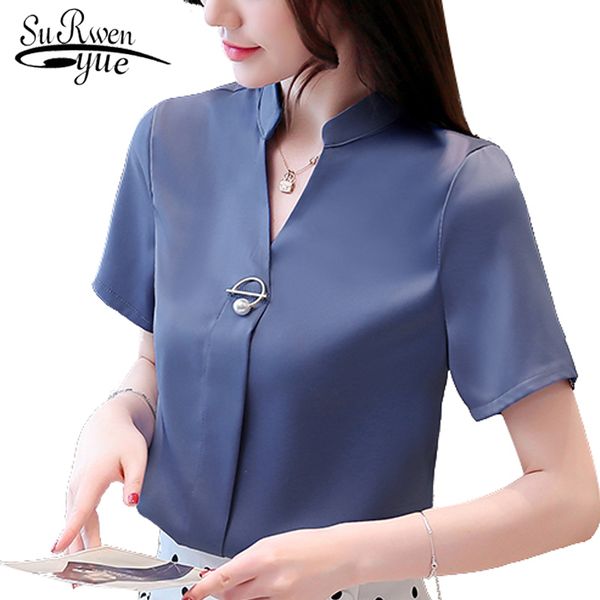 

blouses woman womens blouses and office fashion clothing v-neck regular solid short sleeve chiffon shirt 5243 50 210417, White