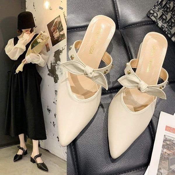 

summer slippers women's shoes ladies fashion comfort slip on low heel4cm lady casual bowtie zapatillas mujer 2021, Black