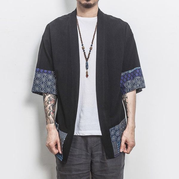 

men color block kimono black shirts 2021 mens fashions casual summer male designer vintage shirt plus size men's, White;black