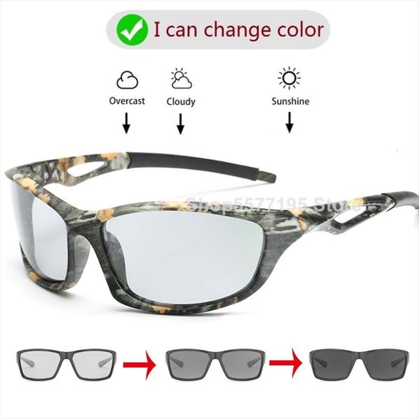 

driving pchromic sunglasses camo polarized chameleon discoloration sun glasses for women men gafas de sol masculino uv400, White;black