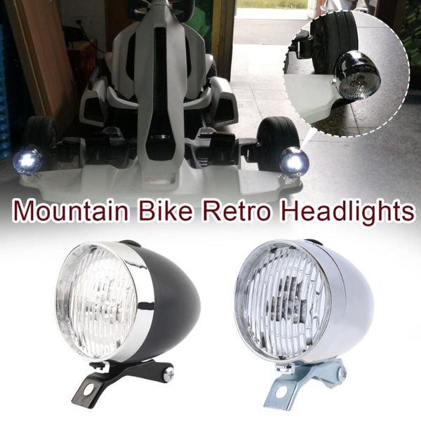 

retro vintage bicycle 3led front light headlight safety warning night bike decoration black silver lights