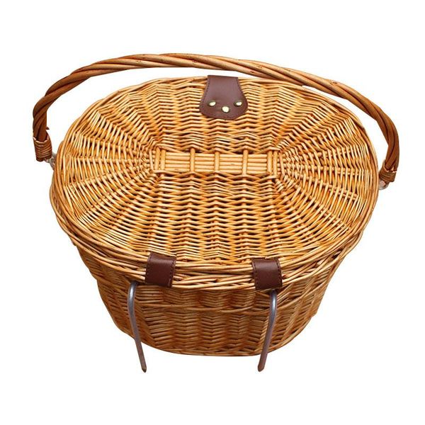 

storage baskets wicker front handlebar bike basket hand-woven craftsmanship bicycle with leather straps mazi888