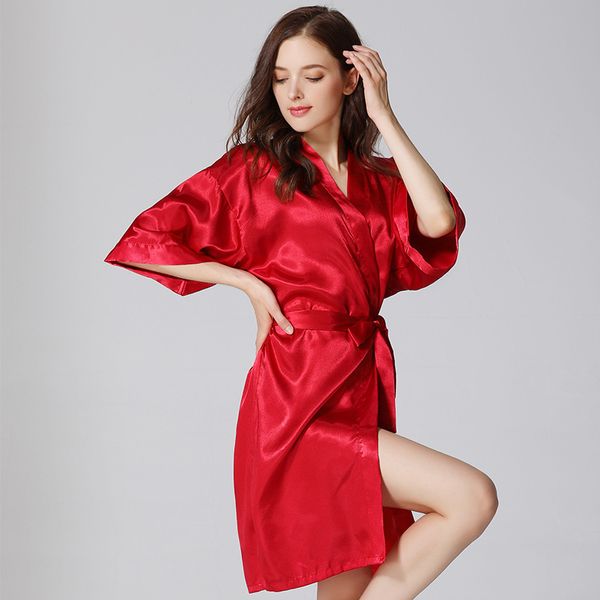 

sleepwear nightgown wedding bride bridesmaid robes pyjama robe female nightwear bathrobe nightdress, Black;red