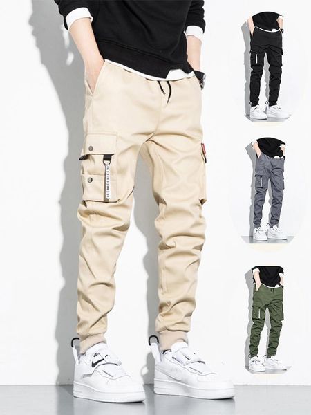 

men's pants 2021 jogger men cargo outdoor tactical military casual loose streetwear hip hop multi-pocket fashion trousers, Black