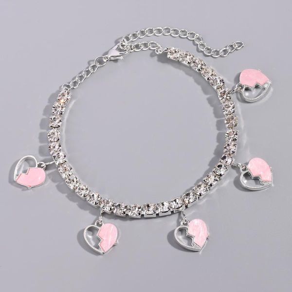 

anklets 2021 bohemian crystal heartbreak pendant anklet bracelet for women acrylic heart tennis chain barefoot ankle jewelry, Red;blue