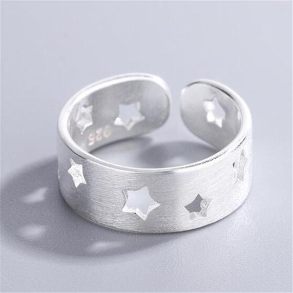 

cluster rings creative simple hollow out star brushed metal ring silver color open girl jewelry fashion female finger accessories, Golden;silver