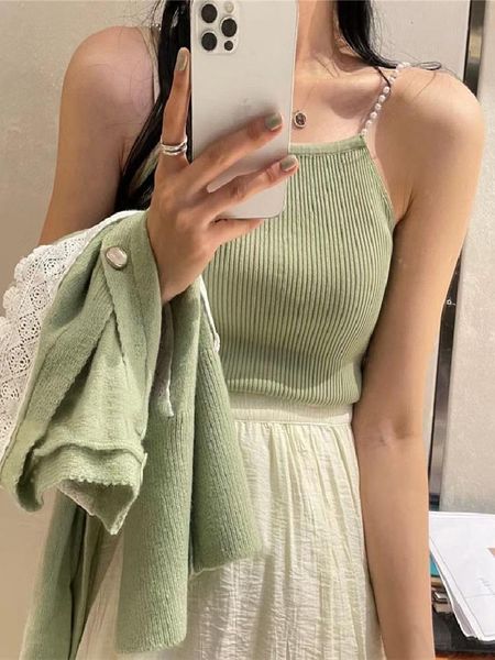 

summer knit tight-fitting stretch beaded women's shoulder vest 2021 ladies fashion party sling pullover bra xl tanks & camis, White