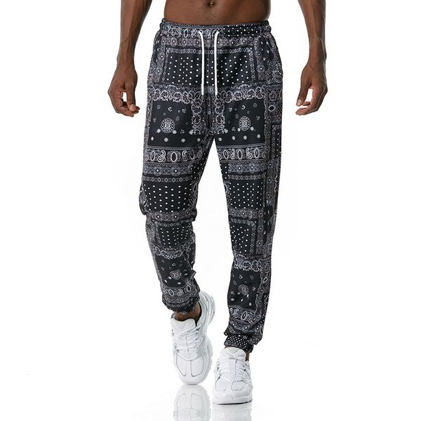 

men's pants 2021 3d european paisley printed jogging casual sports, Black