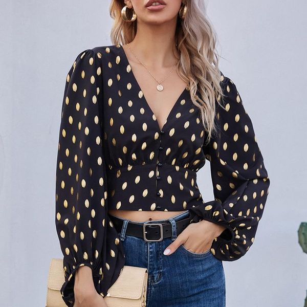 

women's blouses & shirts ladies elegant lantern long sleeve v neck crop fashion women button up vintage casual beach party clothing, White