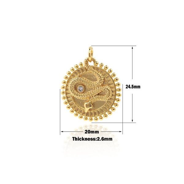 

charms round snake-shaped animal pendant,gold coin disc necklace,micro-pave pendant,snake charm,gold jewelry, Bronze;silver
