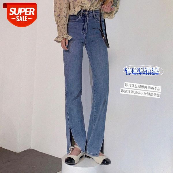 

"leg maker" thin, long legs, denim trousers with small slits #m78e, Black;white