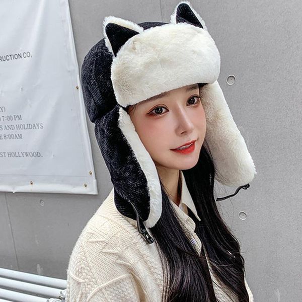 

beanies winter cute warm helmet cap with cat ear decor for women windproof protection sweet beanie hat