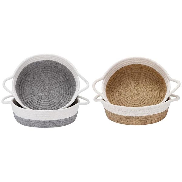 

storage baskets 2-pack cotton rope baskets, 10 x 3 inches small woven basket, fabric tray, bowl, round open dish