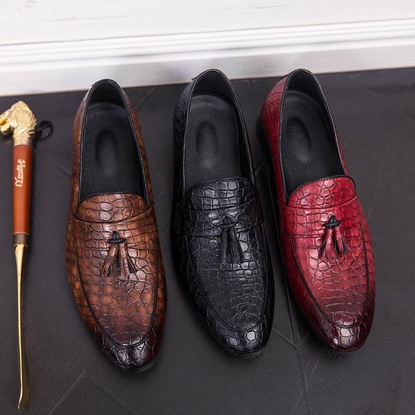 

dress shoes crocodile fashion lazy men's pointy summer breathable fringed hair stylist casual 46, Black