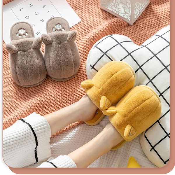 

women slippers warm winter shoes round toe cute cat for girl candy color comfortable indoor large size, Black