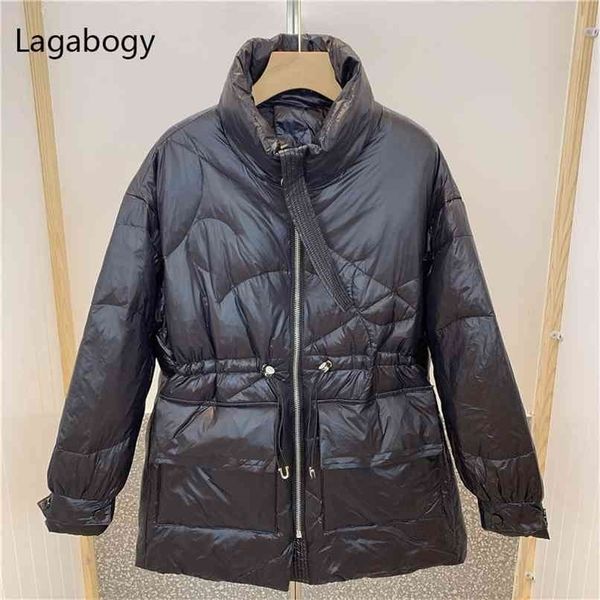 

lagabogy winter coat women 90%white duck down parka female lightweight batwing long sleeve puffer jacket loose warm outwear 210922, Black
