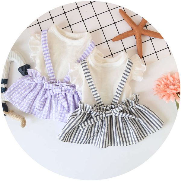 

dog summer bubble strap striped skirt teddy bear yorkshire pet dog clothes