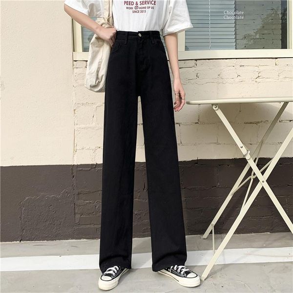 

women's jeans large size chic straight retro spring and autumn 2021 korean style high waist for students loose drooping cropped, Blue