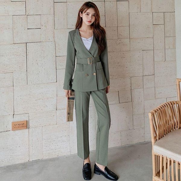 

women's tracksuits women spring autumn 2021 loose simple long sleeves two-pieces sets female fashion casual solid double breasted suits, Gray