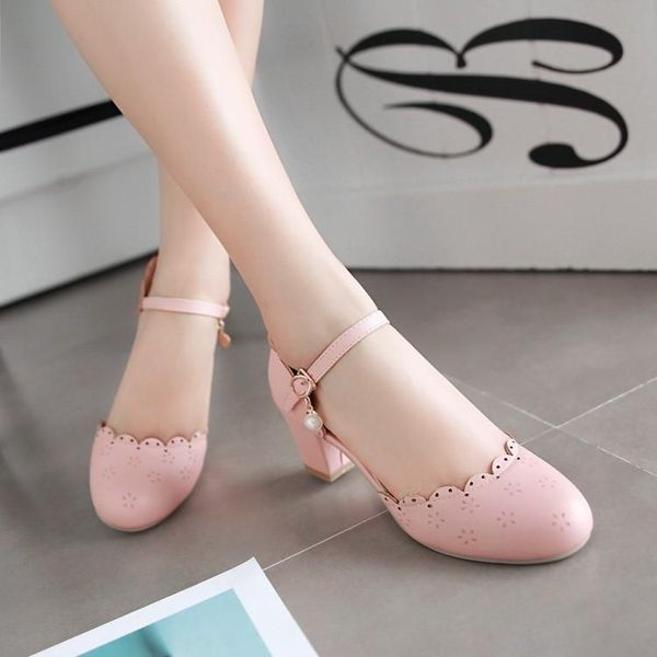 

dress shoes oversized ladies high heels women woman pumps round-headed buckle single shoe, Black