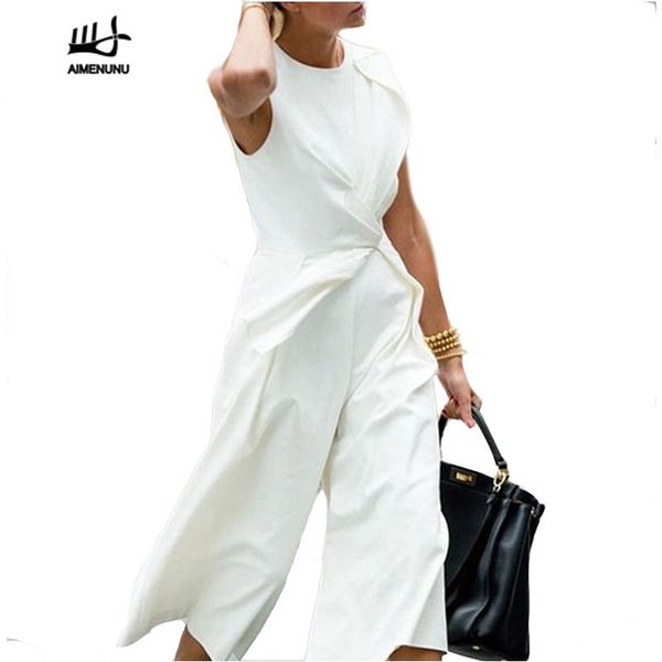 

women's jumpsuits & rompers aimenunu white sleeveless female patchwork tunic high waist ankle length wide leg trousers summer tide ol c, Black;white