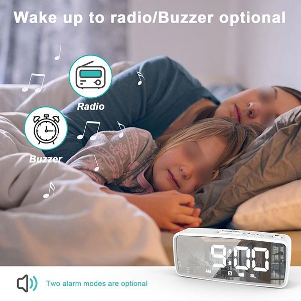 

other clocks & accessories electronic radio alarm clock led digital table creative lcd mirro watch big display with snooze function for home