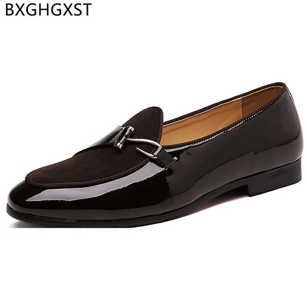 

patent leather loafers men dress shoes oxford office for slip on formal wedding business suit scarpe, Black