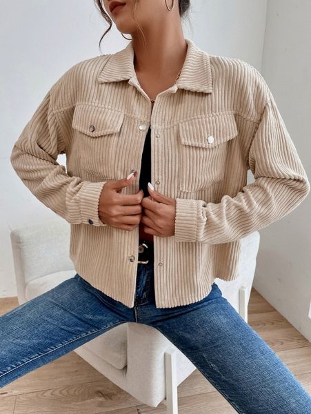 

flap pocket single breasted corduroy jacket y22y#, Black;brown