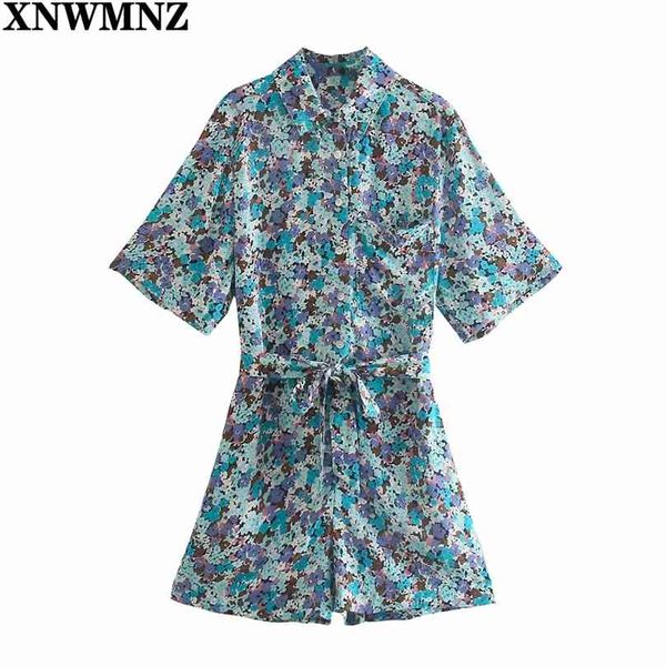 

women fashion floral printed jumpsuits vintage buttons short sleeve playsuit turn down collar jumpsuit ladies 210520, Black;white