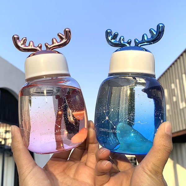 

mugs korean version ins fashionable and simple 3d antler high borosilicate glass portable water cup with girl's heart