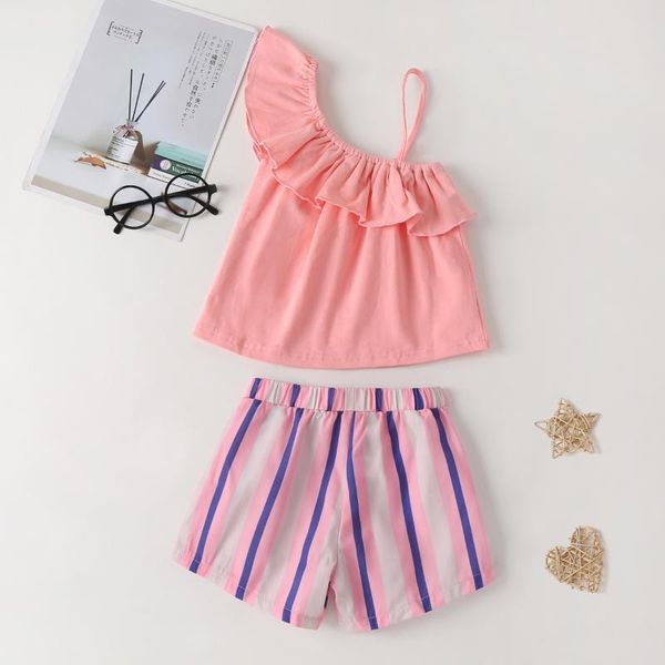 

clothing sets summer clothes for girls sleeveless pink baby stipe cotton shorts cute children fashion costume, White
