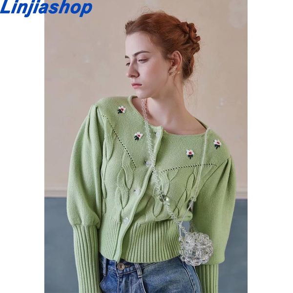 

women's knits & tees 2021 autumn winter women cardigans sweater knit embroidery girls outwear korean chic suete mujer poncho, White