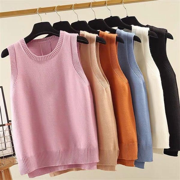 

women's vests 2021 women autumn winter slim vintage sweater female casual sleeveless o-neck knitted gilet lady loose solid waistcoat g5, Black;white