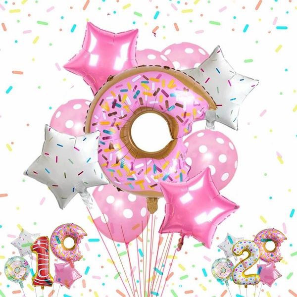 

party decoration 5/10pcs donut aluminum film number balloon combination baby birthday decorations five-pointed star wave dot latex candy
