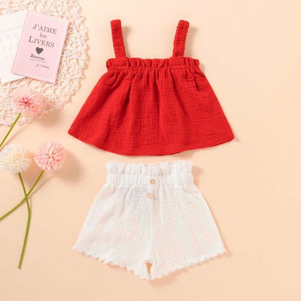 

toddler baby girls clothes sets kids summer white pants with red suspenders suit born clothing jumpsuits, Blue