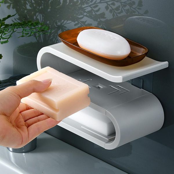

soap dishes wall-mounted adhesive holder drainage storage multifunctional racks strong seamless stickers punch bathroom box