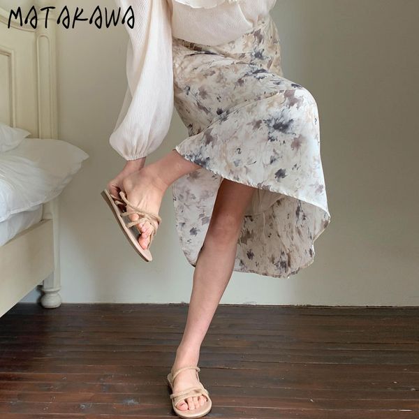 

matakawa floral skirt female spring mid-length women skirts high waist drape retro a-line skirts summer faldas mujer moda 210513, Black