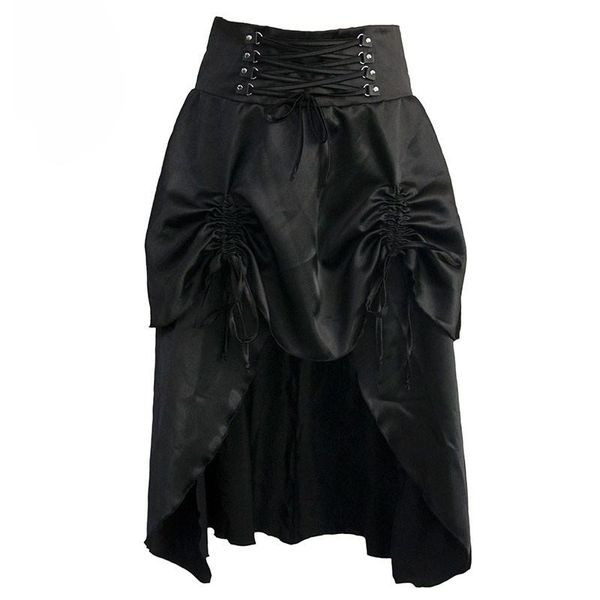 

skirts sladuo gothic black satin lace up low waist steampunk skirt women burlesque costume vintage