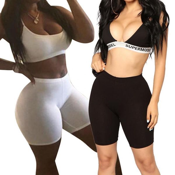 

casual high elastic waist tight womens short slim skinny dancing solid color exercise female girl summer fall, White;black