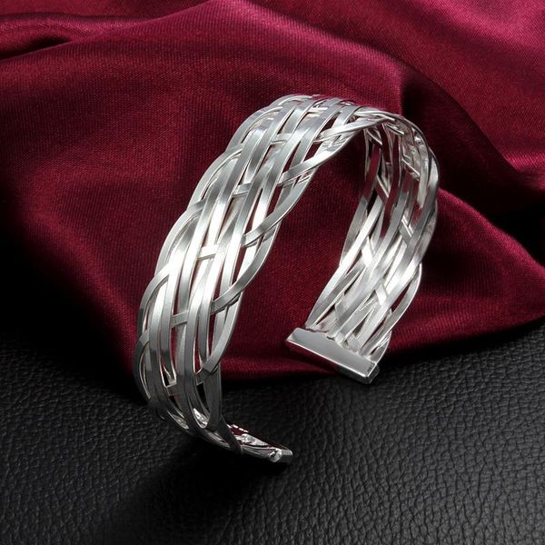 

bangle 925 sterling silver winding round open cuff bangles bracelets for women men european jewelry, Black