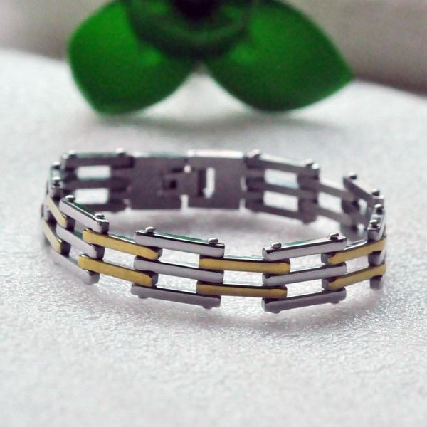 

link, chain 21cm gold double colors link bracelet stainless steel mens womens bracelets chains plated jewelry for men, Black