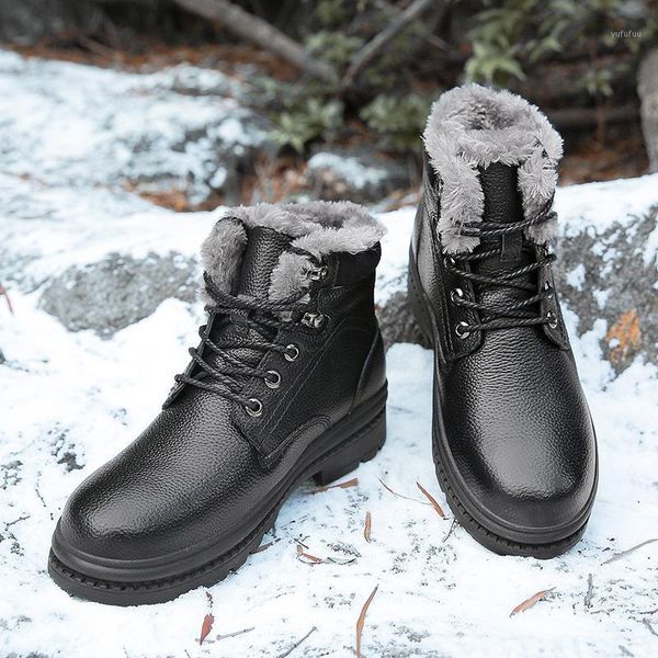 

boots winter warm casual shoes men genuine leather ankle work male comfortable plush hx-2241 n4e3, Black