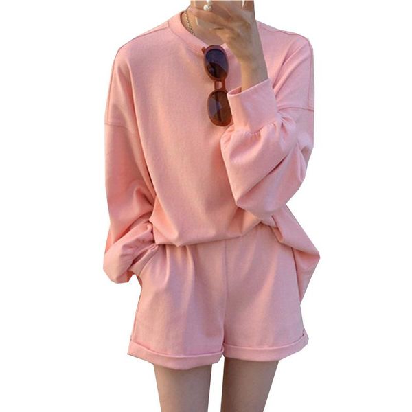 

women's tracksuits fashion women two piece sets comfort solid female tracksuit outfits casual long sleeve tshirt + shorts suits harajuk, Gray