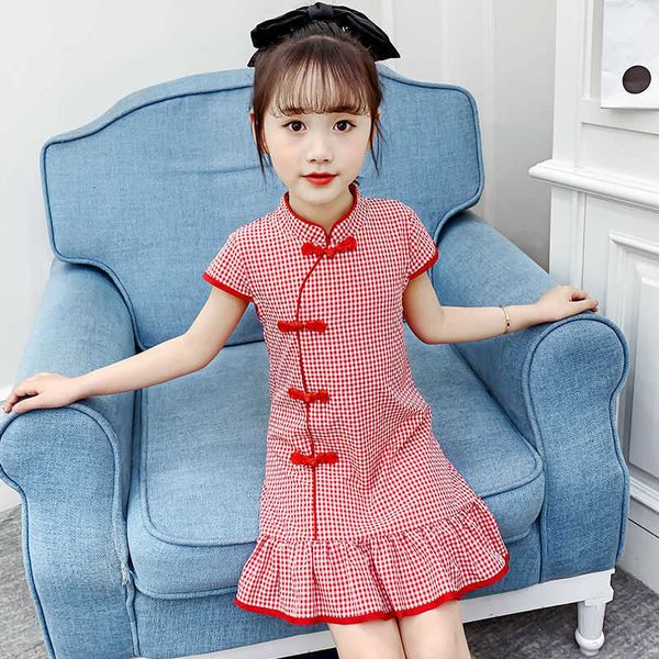 

new summer 2021 retro chinese style girls dress 12 children's clothing 11 baby girl dress 9 kids clothes girls 10 to 12 teenage, Red;yellow