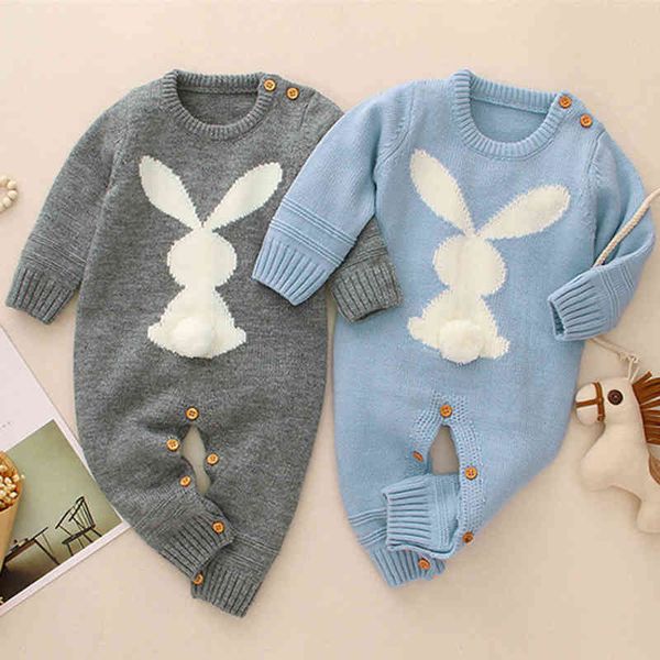 

infant baby boys girls o-neck rompers clothes children boy girl kids knitting long sleeve rabbit 210429, Blue