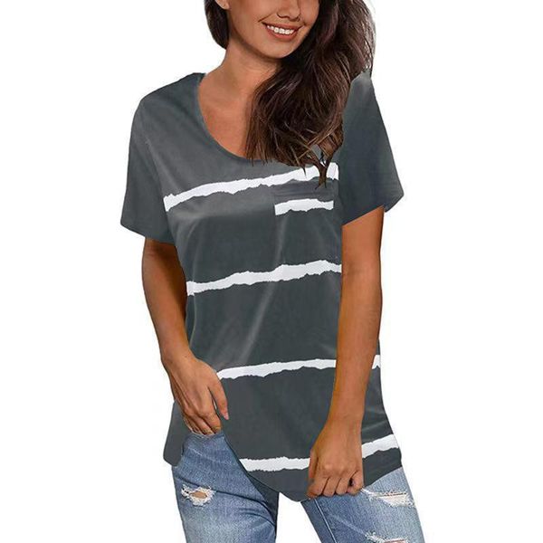 

women's t-shirt 2021 t shirt spring summer fashion striped loose short-sleeved plus size top, White