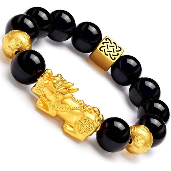 

hand catenary men's domineering gold plated jewelry vietnam sand gold tattoo beaded obsidian bracelet, Black